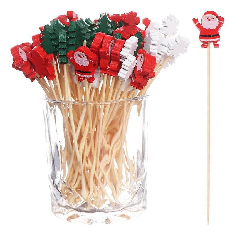 50/100Pcs Christmas Toothpicks Food Picks Dessert Buffet Fru