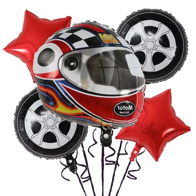 5Pcs Race Car Themed Party Decor Motorcycle Helmet Tire Whee
