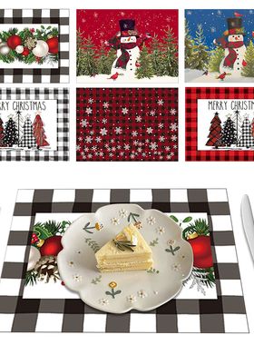 Christmas Placemat Coasters Imitation Linen Thermal Insulati