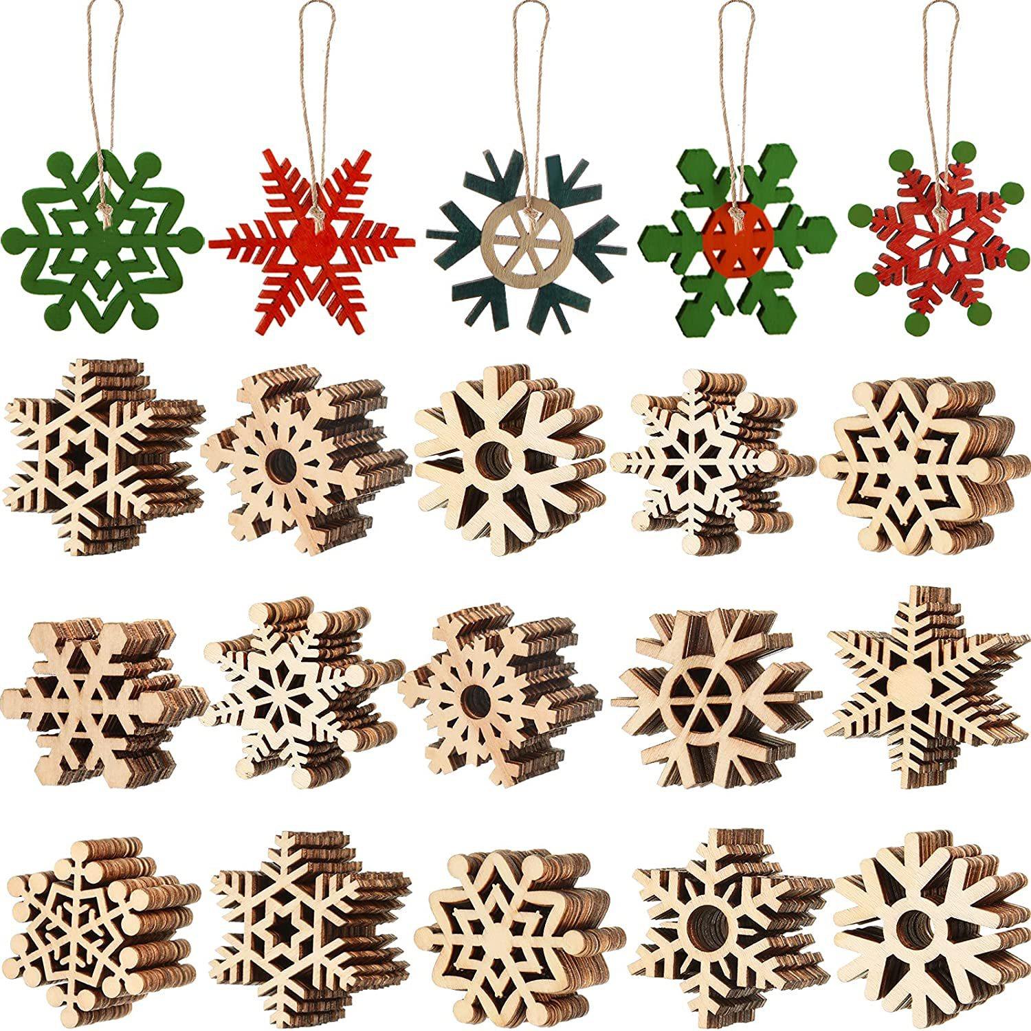 10pcs Unfinished Wooden Snowflake Ornaments Diy Christmas Tr