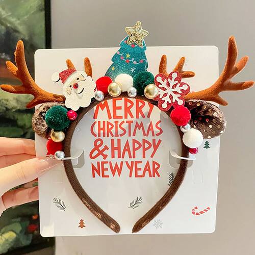 Christmas Decoration Hairband Cute Antler Santa Claus Snowfl
