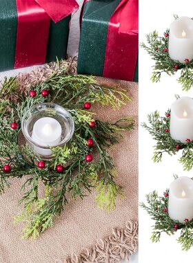 Pine Needle Candlestick Wreath for Christmas Table Decoratio