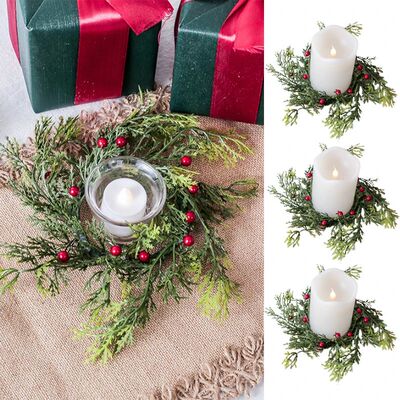 Pine Needle Candlestick Wreath for Christmas Table Decoratio