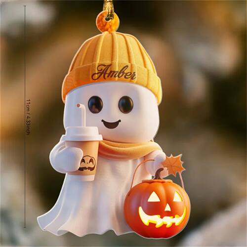 Acrylic Halloween Ghost Decorations with Pumpkin and Coffee