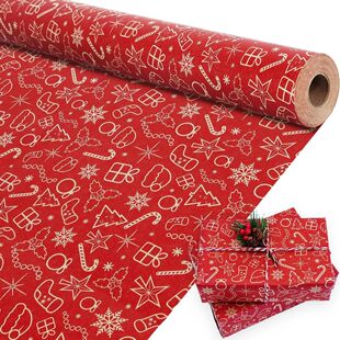 1 Roll 17x590 inch Christmas Kraft Paper Red Kraft Wrapping