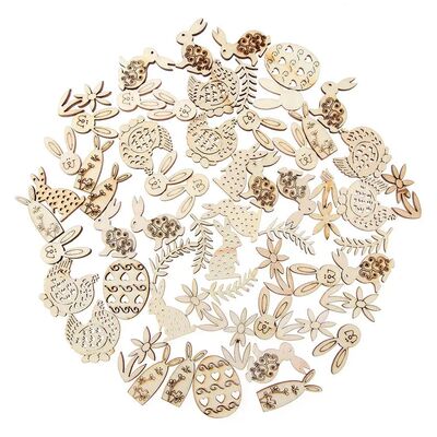 50PCS/Lot Happy Easter Rabbit Eggs Wooden Craft Easter Decor