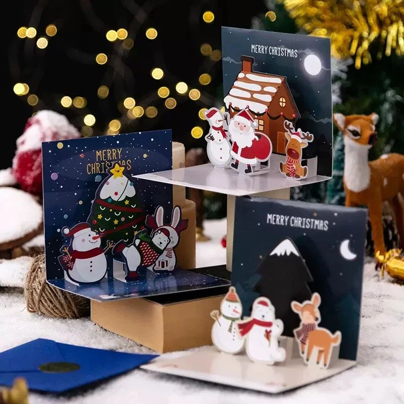 Christmas Card 3D Folding Merry Christmas Greeting Cards  Ha