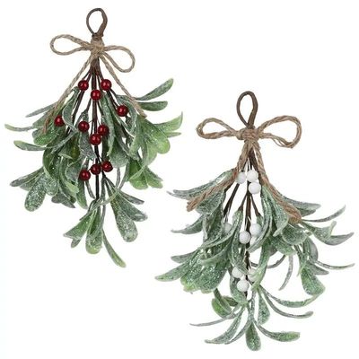 24cm Artificial Mistletoe Branch Fake Red White Decorative F