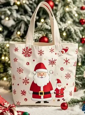 Cartoon Christmas Canvas Gift Bag Santa Claus Exquisite Chri