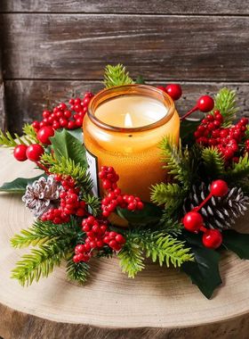 Christmas Candle Wreath Dining Table Decors Classic Red Berr