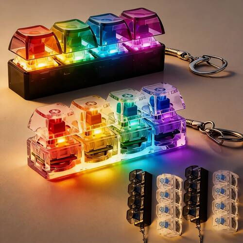 4-Button Light Up Keyboard Keychain Clickable LED Button Fid