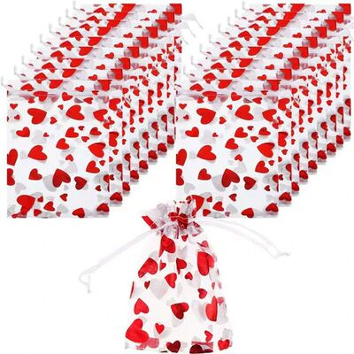 20pcs Red Love Heart Organza Bags Wedding Party Gift Candy D