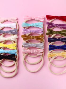 Baby Girls Velvet Headband Hair Bows Head Band Elastic Bowkn