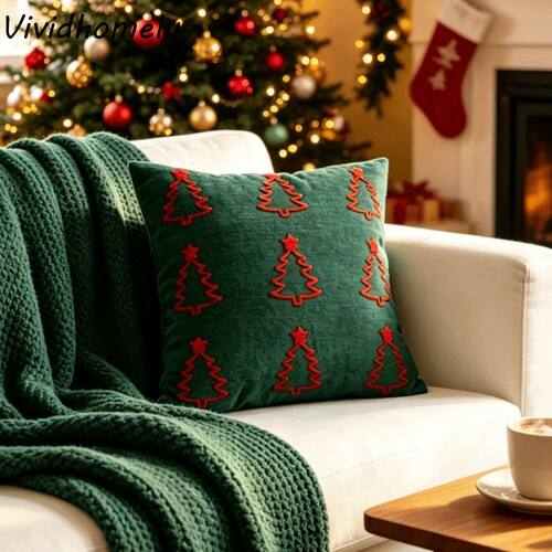 3D Embroidered Pattern Christmas Throw Pillow Cover Washable