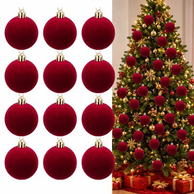 20pcs Burgundy Velvet Christmas Balls, Durable Plastic Hangi