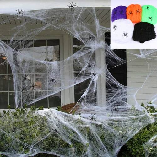 Halloween Elastic Spider Web with Spider Horror Haunted Hous