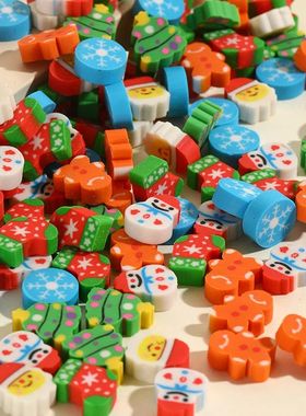 10Pcs/Lot Christmas Cartoon Eraser Kawaii Santa Snowmen Chri
