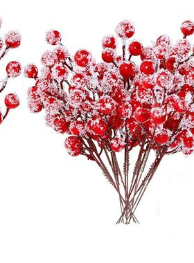 10/20Pcs Artificial Snow Frosted Holly Berry Stem Christmas