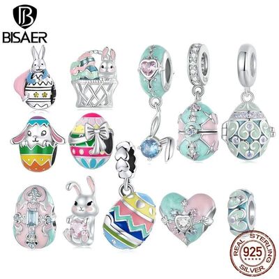 100% 925 Sterling Silver Easter Charm Bead Cute Rabbit Lucky