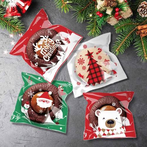 100PCS Christmas Cookies Candy Bags Party Self-stick Gift Wr
