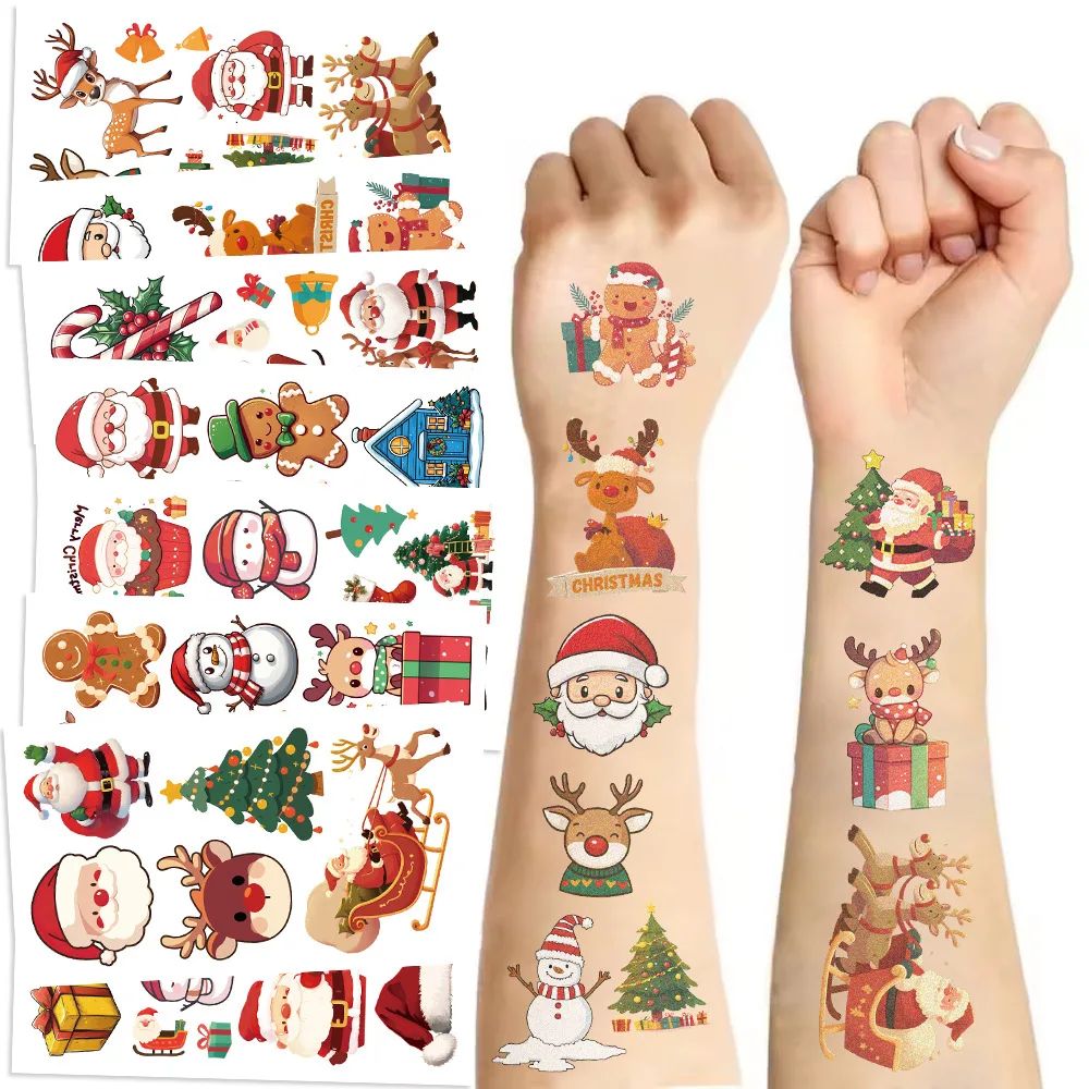 10 Sheets Christmas Tattoo Stickers Santa Claus Snowman Chri