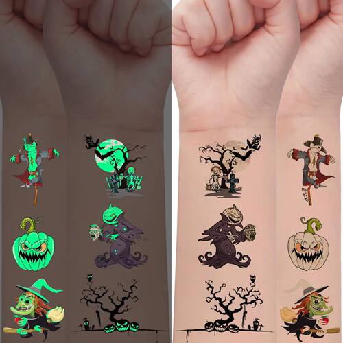10Sheets Halloween  Luminous Temporary Tattoo Stickers, Glow