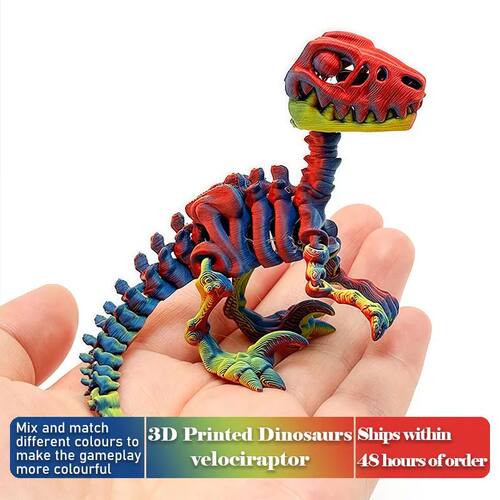 Mini 3D Printed Dinosaur Skeleton Model Movable Joints Veloc