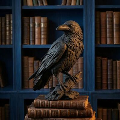 Realistic Gothic Black Crow Figurine Resin Raven Statue for