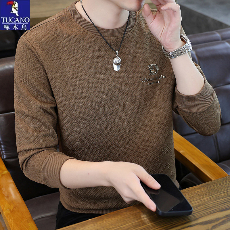 啄木鸟男秋冬加厚圆领卫衣打底衫