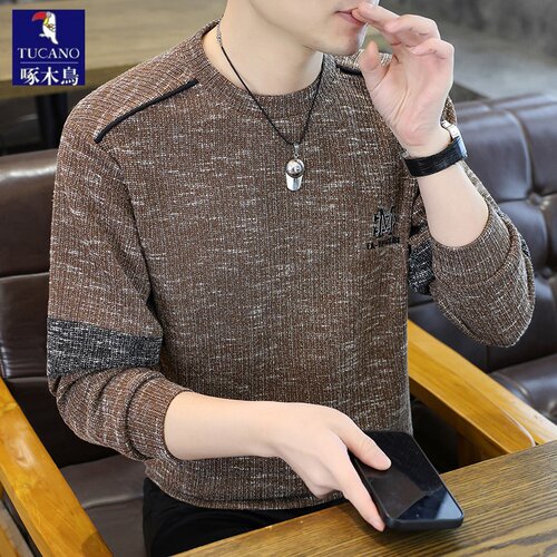 啄木鸟春秋男撞色圆领套头卫衣