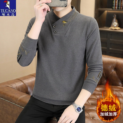 啄木鸟德绒假两件卫衣打底衫男