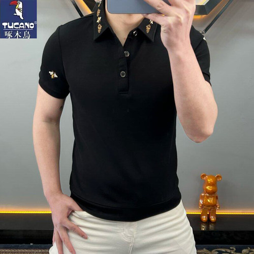 啄木鸟黑色短袖T恤翻领polo衫男