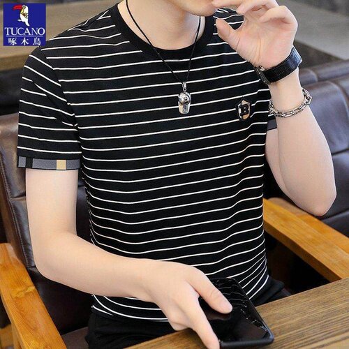 啄木鸟条纹短袖T恤男夏季透气