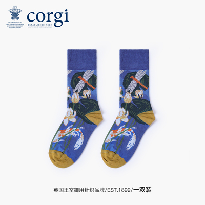 英国进口花卉印花中筒袜子