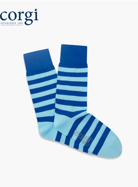 CORGI英国进口Blue条纹亲肤透气中筒袜时尚百搭秋季休闲居家袜