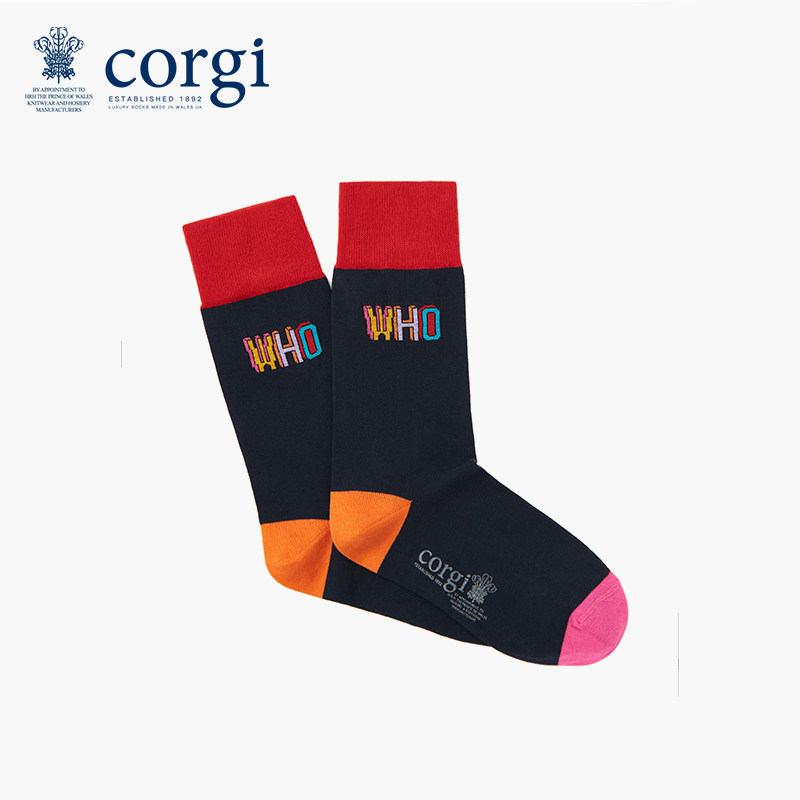corgi柯基精梳棉字母印花中筒袜