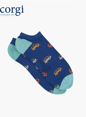 CORGI英国进口男女款薄款短袜子蓝色可爱卡通车印花浅口透气船袜