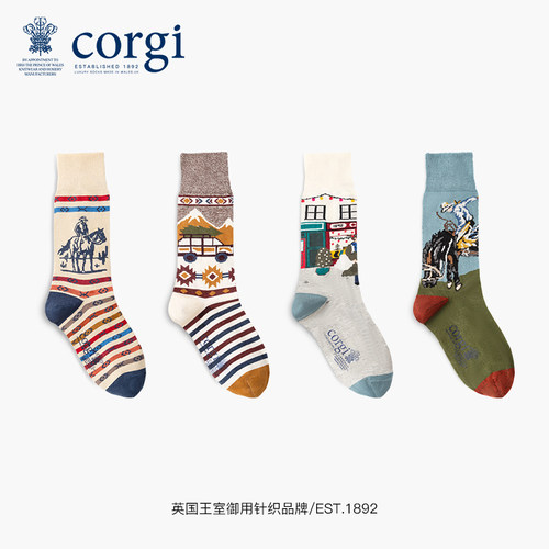 CORGI英国进口男士袜子英伦印花西部牛仔中筒袜秋冬季款圣诞温馨