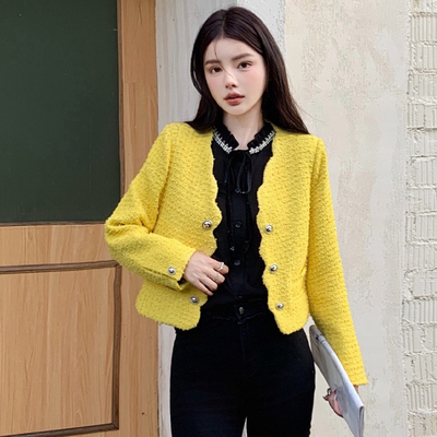 法式新款粗花呢小香风玫瑰的故事刘亦菲双排扣气质百搭显瘦短外套