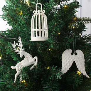 北欧ins创意挂饰白色麋鹿翅膀鸟笼圣诞树装饰品挂件摄影拍摄道具