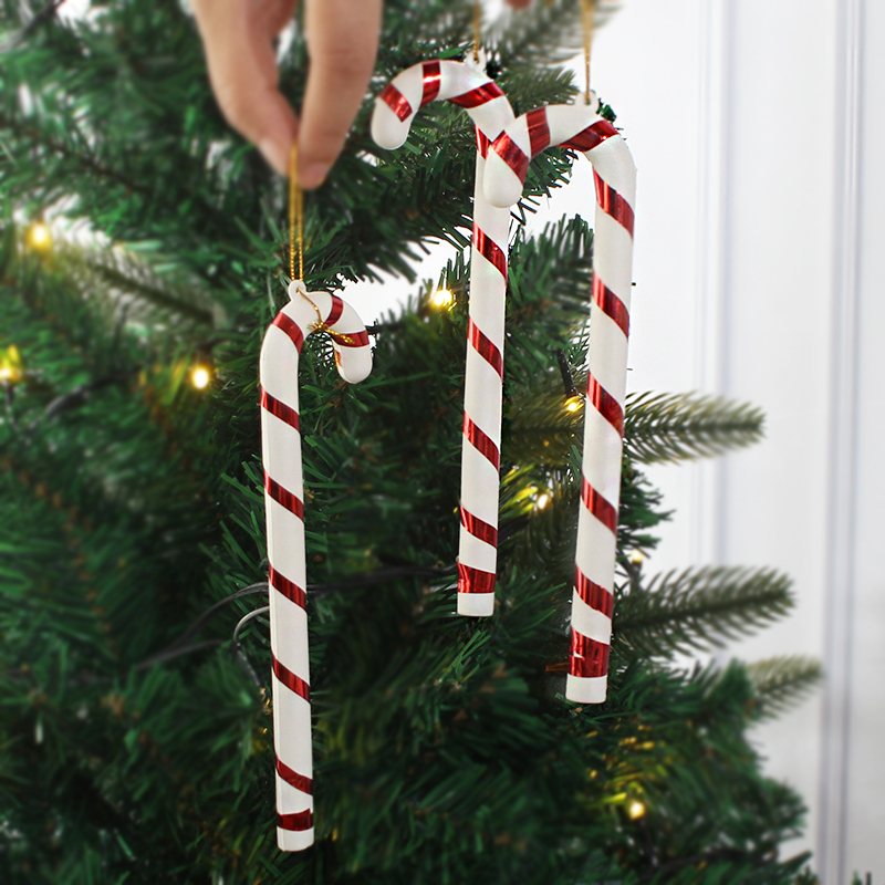 圣诞节装饰品塑料糖果杖红白圣诞拐杖圣诞树挂件用品道具布置6个