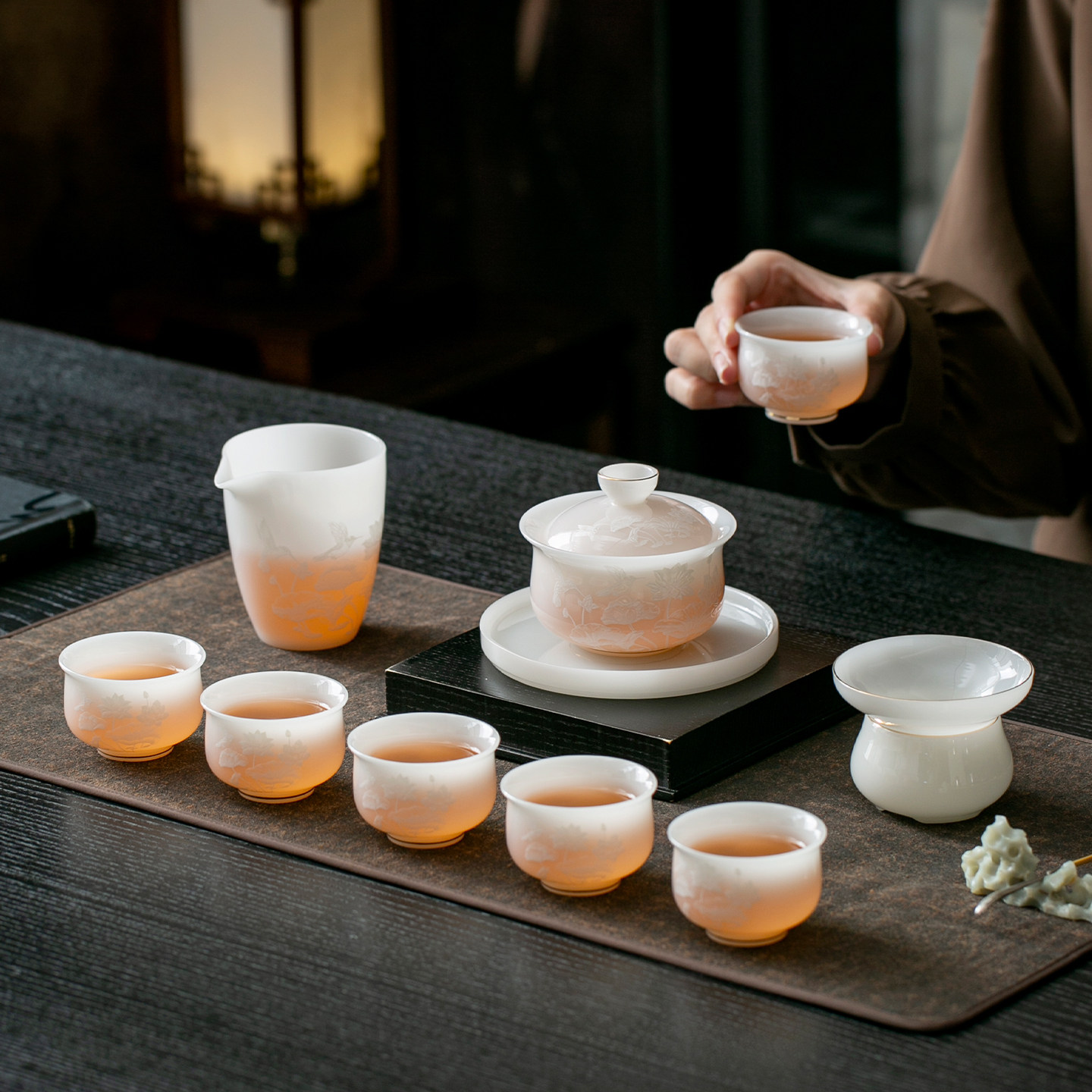 璞玉瓷冰种茶具套装陶瓷盖碗茶杯家用泡茶高档茶具功夫盖碗礼品