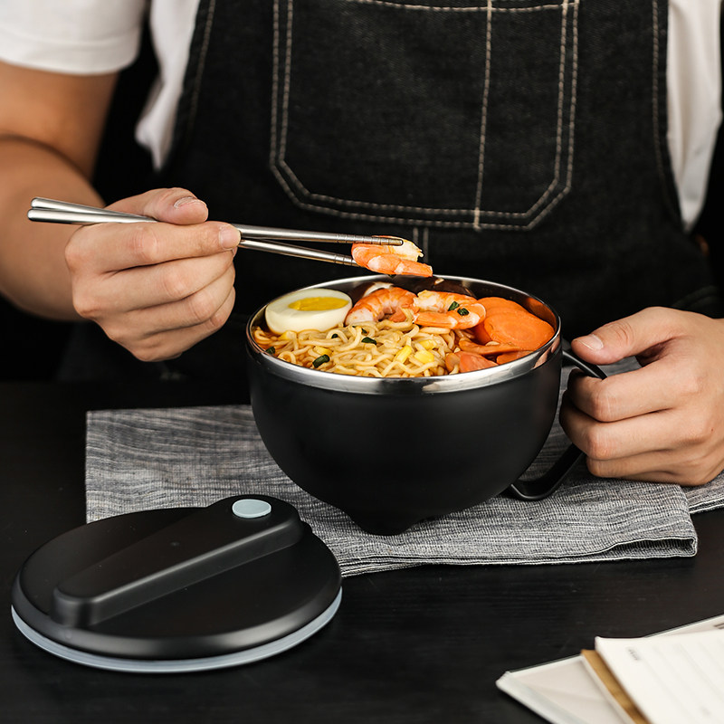 贝合 304不锈钢泡面碗带盖饭碗家用上班午餐日式碗宿舍用学生汤碗