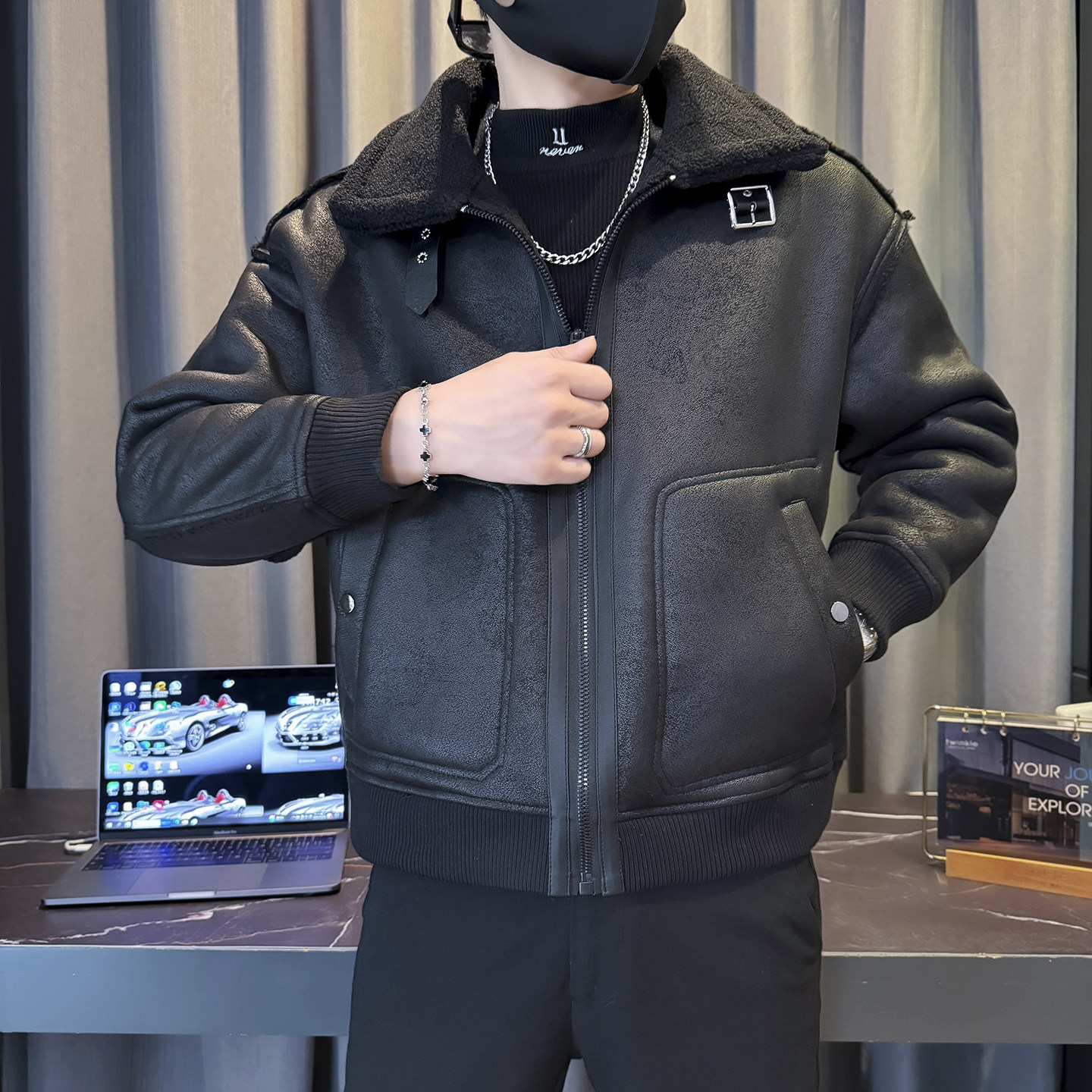 微阔版型皮毛一体皮衣货号：913批价：220,男装皮衣,电商B217