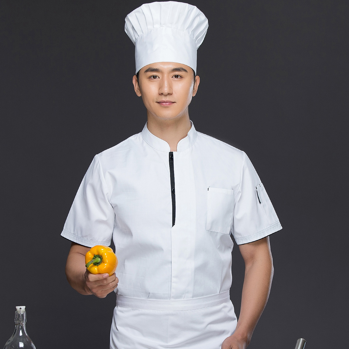 男装工作服厨师服装夏季短袖西餐厅饭店薄款透气火锅餐饮服务员