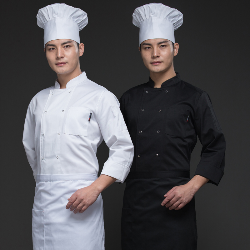 长袖厨师服按扣工衣酒店厨房制服餐饮工作服男女烘焙服装西餐衣服