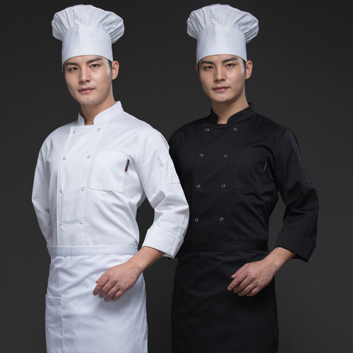 长袖厨师服按扣工衣烘焙制服厨房