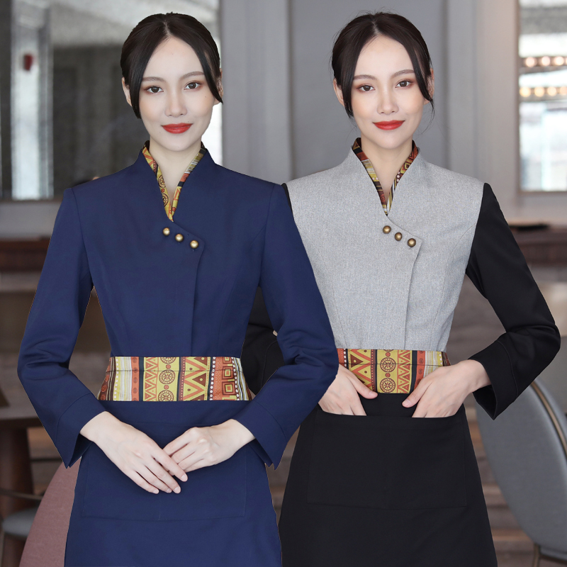 星级酒店服务员工作服长袖女餐厅餐饮中式饭店茶楼古风秋季员工装