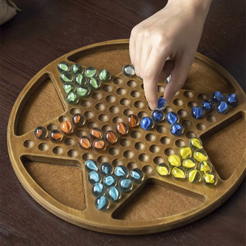 跳棋木盘高档便携弹珠亚克力珠