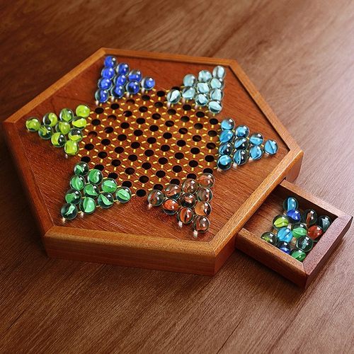 跳棋玻璃珠儿童益智木质二合一棋